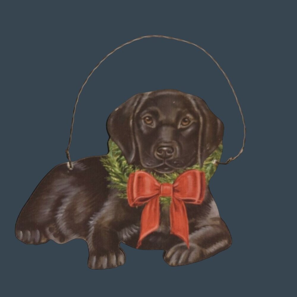Black Labrador Christmas Ornament Wood Dog Lover Primitives By Kathy 5" X 4.5"